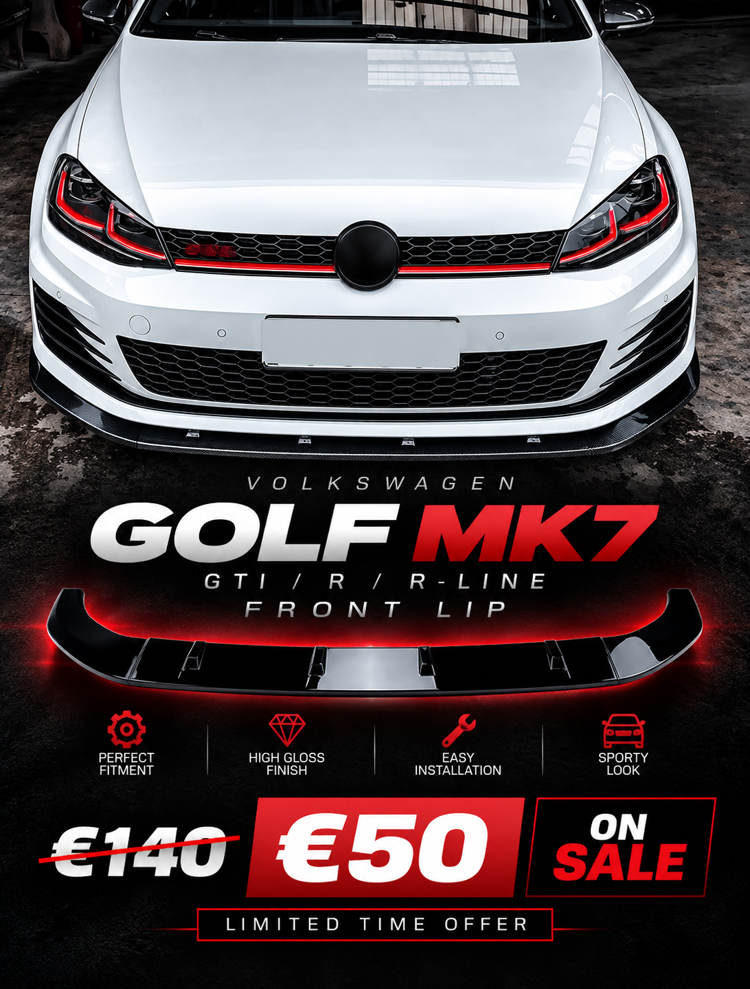Volkswagen Golf MK7 GTI / R / R-Line Front Lip — €140 reduced to €50, on sale